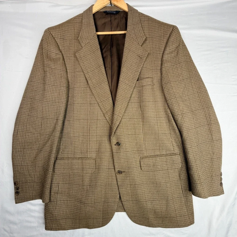 Vintage Burberrys Blazer 48 Brown Tan Check 100% Wool old money sports coat